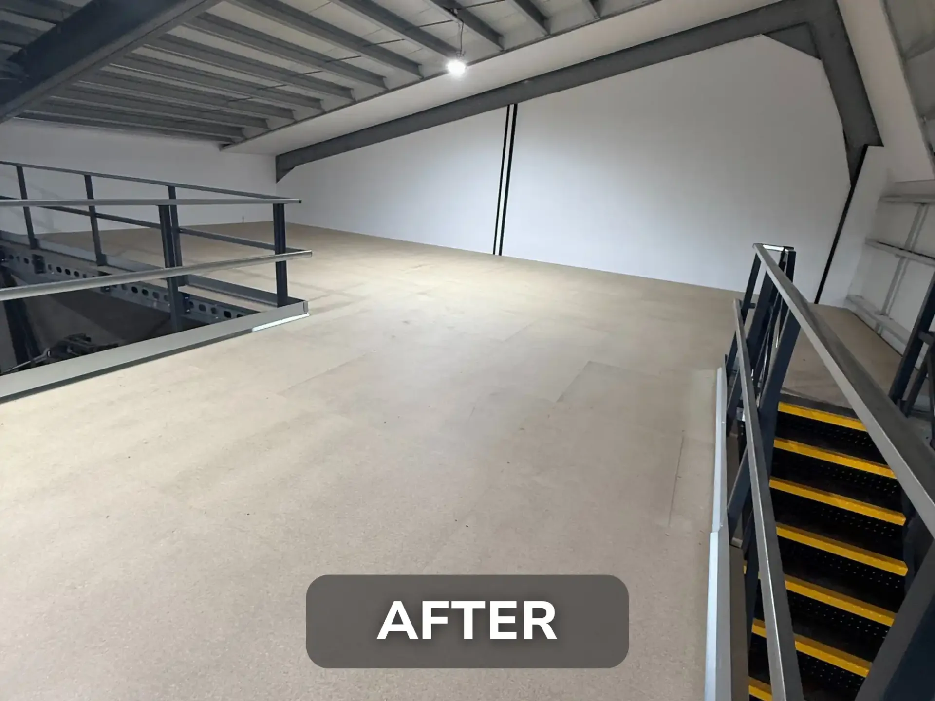 Completed mezzanine floor providing additional usable space at Voltec’s Doncaster site.
